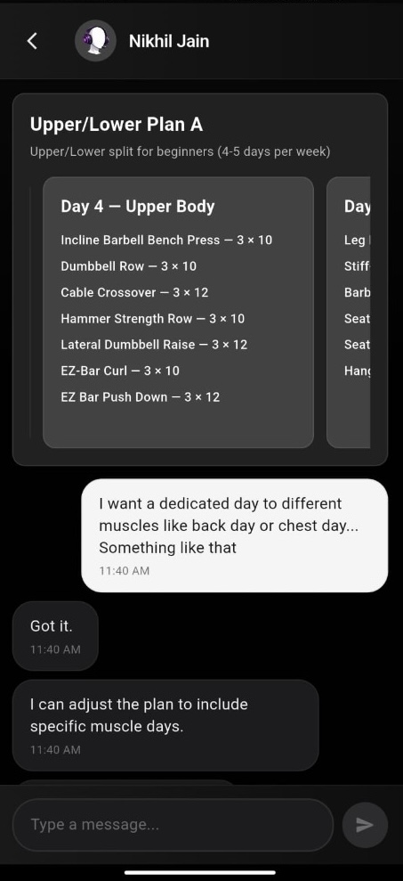 AI chat and workout plan